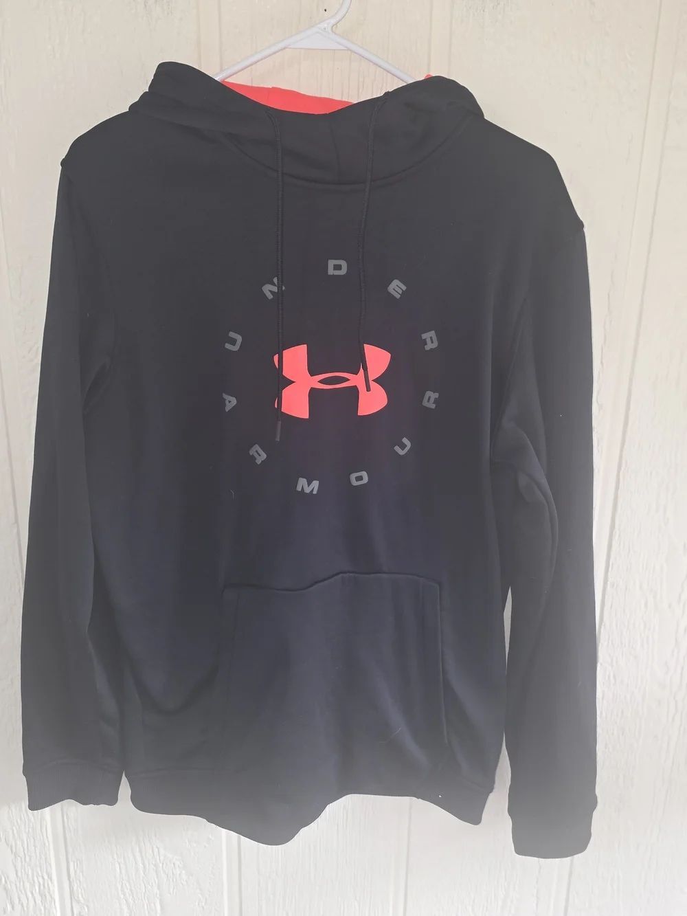 Men's Under Armour Black Hoodie with Neon Pink Logo, Size Large